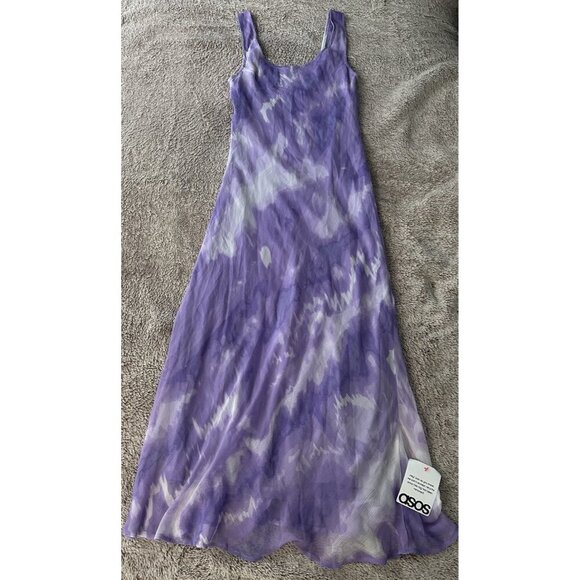 ASOS DESIGN Petite chiffon scoop neck midi slip dress purple tie dye print 2 New - Picture 3 of 16